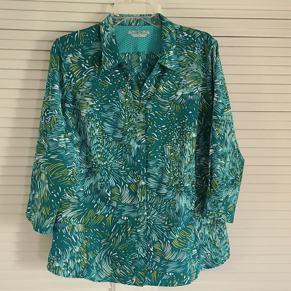 Royal Robbins Expedition Snap Down Shirt. Size XL.  Turquoise Print